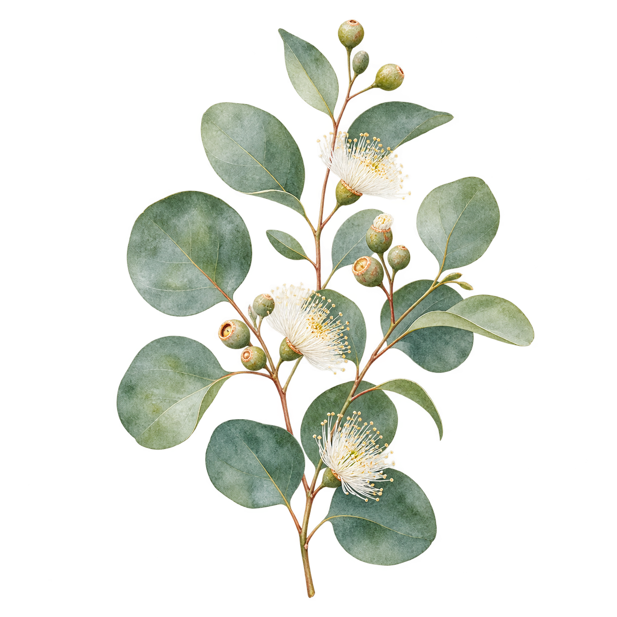 Watercolor eucalyptus illustration on a transparent background